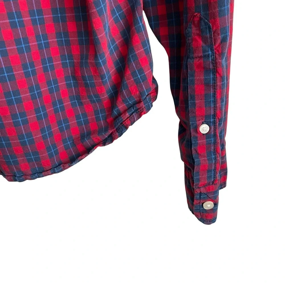 Hollister Mens Button Down Shirt XL Red Blue Plaid Cotton Long Sleeve Preppy